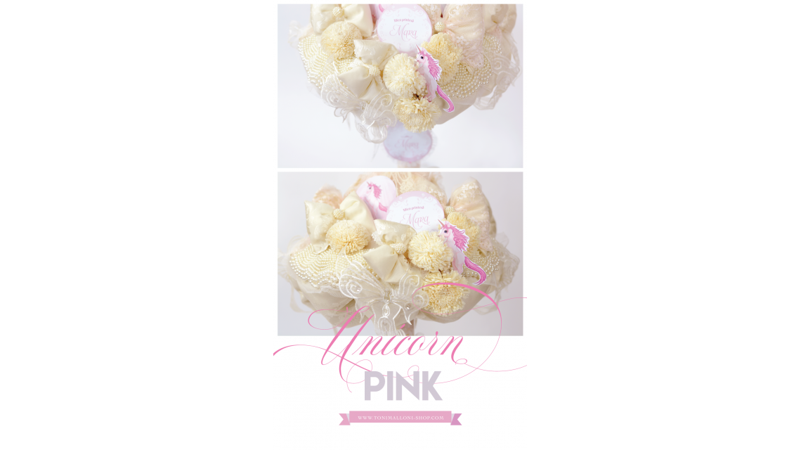 Lumanare de botez pentru fetite cu unicorni, perle si dantele, Pink Lady Unicorn 4